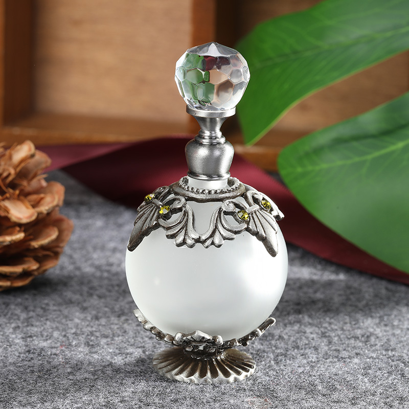 Perfume Fragrance Holder - Antik Gümüş Metal Cam Parfüm Şişesi